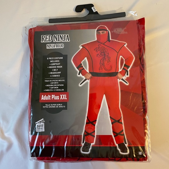 Ninja Halloween Adult XXL Plus Size Red Tiger Jumpsuit Mask Headscarf Belt New - Picture 2 of 3